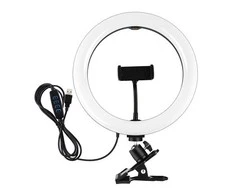 Puluz LED žiedinė lempa 26cm, su telefono laikikliu ir spaustuku, USB