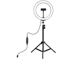 Puluz LED žiedinė lempa 26cm, su trikoju stovu iki 1.1m ir telefono laikikliu, USB