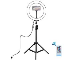 Puluz LED žiedinė lempa 26cm, su trikoju stovu iki 1.1m ir telefono laikikliu, USB