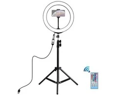 Puluz LED žiedinė lempa 26cm, su trikoju stovu iki 1.1m ir telefono laikikliu, USB