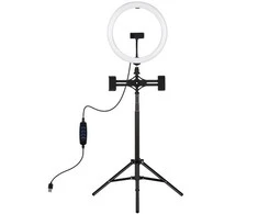 Puluz LED žiedinė lempa 30cm, su trikoju stovu iki 165cm ir 3 telefono laikikliais, USB