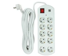 Šakotuvas EXD Buitinis ilgiklis 10m, 10 lizdų, 2x USB, su jungikliu