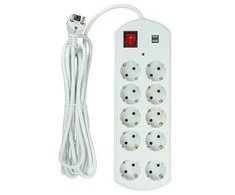 Šakotuvas EXD Buitinis ilgiklis 5m, 10 lizdų, 2x USB, su jungikliu