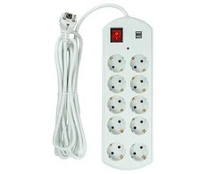 Šakotuvas EXD Buitinis ilgiklis 5m, 10 lizdų, 2x USB, su jungikliu