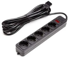 Šakotuvas EXD Ilgiklis UPS 5m, 5 lizdai, su jungikliu juodas