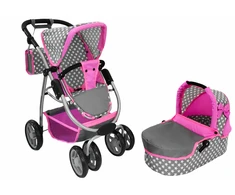 Alice Lėlių vežimėlis Lean Toys 2in1 su krepšiu, pilkas