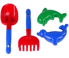 „Lean Toys“ smėlio aksesuarai, 4 dalių rinkiniai smėlio dėžei, kastuvai, grėblio formos