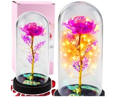 Lean Amžina krištolinė rožė kupole su LED apšvietimu rožinė 21x11cm