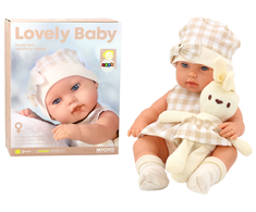 Lean Toys Lėlė su nešiokle ir zuikučiu, smėlio spalvos