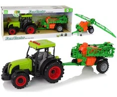 Lean Toys Elektrinis traktorius LeanToys su prikabinamu purkštuvu, žalias