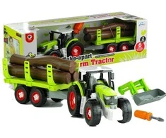 Lean Toys Žaislinis traktorius su medienos priekaba, 43 cm