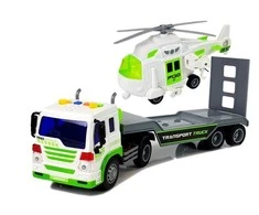 Žaislinio autotrasporterio ir malūnsparnio rinkinys Lean Toys, baltas/žalias, 2 d.