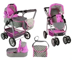 Alice Lėlių vežimėlis Lean Toys 2in1 su krepšiu, pilkas