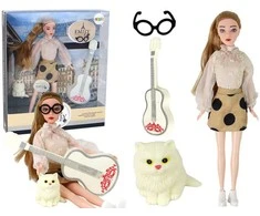Lean Toys Lėlė Emily su gitara ir kačiuku