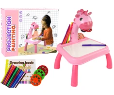 Lean Toys Dinozaurų stalas su projektoriumi ir priedais, rožinis