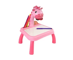 Lean Toys Dinozaurų stalas su projektoriumi ir priedais, rožinis