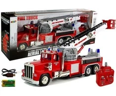 Lean Toys Gaisrinės mašina su nuotoliniu valdymu ir ištraukiama kopėčia, 60 cm, 1:18