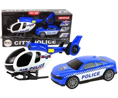 Žaislinio policijos automobilio ir sraigtasparnio rinkinys Lean Toys