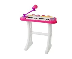 Lean Toys Vaikiškas pianinas - sintezatorius su mikrofonu ir kėdute - RoseWhite