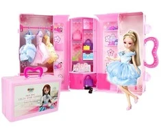 Lean Toys Lėlė modelis persirengimo kambaryje su priedais, šviesiaplaukė