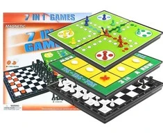 Lean Toys Magnetinės žaidimų lentos rinkinys 7 viename šachmatų Ludo Backgammon juodraščiai