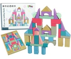 Medinių kaladėlių rinkinys mergaitėms Lean Toys Pilis, 55 vnt.