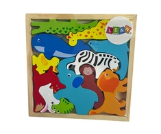 Lean Toys Edukacinė medinė dėlionė gyvūnai 12 vnt.