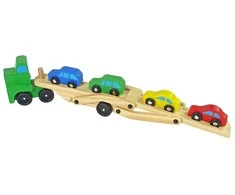 Lean Toys Medinis žalias vilkikas su žaisliniais automobiliais