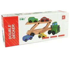 Lean Toys Medinis žalias vilkikas su žaisliniais automobiliais