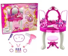 Lean Cars Lean Toys Didelis grožio staliukas su kėdute ir veidrodžiu, rožinis