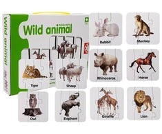 Lean Toys Edukacinė dėlionė "Laukiniai gyvūnai", anglų k., 10 derinių