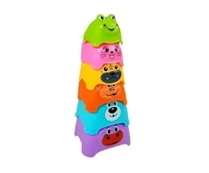 Piramidka Žaislinė piramidė vaikams Lean Toys su gyvūnų formos puodeliais