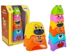 Piramidka Žaislinė piramidė vaikams Lean Toys su gyvūnų formos puodeliais