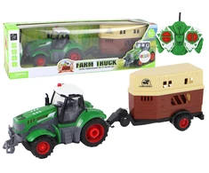 Lean Cars Nuotoliniu būdu valdomas traktorius su priekaba Lean Toys, žalias/pilkas, 41x11x12 cm