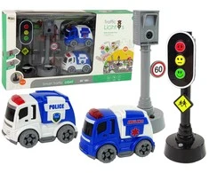 Lean Toys Žaislinių automobilių su šviesoforais ir kelio ženklais rinkinys