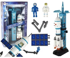 Lean Toys Žaislinė kosmoso raketa su paleidimo bokštu ir astronautais, 15 dalių
