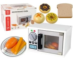 Lean Toys Žaislinė mikrobangų krosnelė su priedais, balta