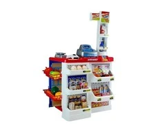 Lean Toys Žaislinė parduotuvė su pirkinių vežimėliu ir kasa, 24 elementai