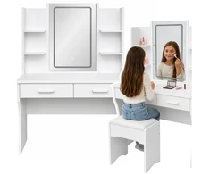Lean Kosmetinis staliukas su LED veidrodžiu ir 2 stalčiais, baltas, 140 × 80 × 40 cm
