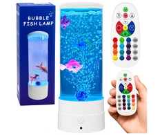Lean dekoratyvinė naktinė LED RGB akvariumo lempa su žuvytėmis, 16 spalvų, USB, Balta