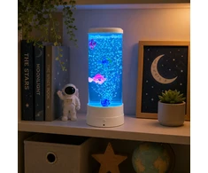 Lean dekoratyvinė naktinė LED RGB akvariumo lempa su žuvytėmis, 16 spalvų, USB, Balta
