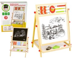 Lean Toys Dvipusė edukacinė medinė piešimo lenta su abaku, laikrodžiu ir abėcėle