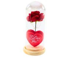 Lean Amžinoji rožė LED apšvietimo kupole su širdimi ir „Love“ užrašu