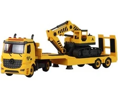 Žaislinis ardomas statybinio transporto transportavimo vilkikas su priedais Lean Toys, geltonas, 59x13,5x10,5 cm