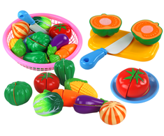 Lean Toys Žaislinių daržovių rinkinys LeanToys su peiliu ir lėkštute
