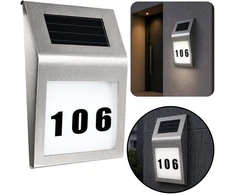 Lean Solar LED Wall Lamp with House Number Illuminated Stainless Steel
