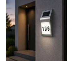 Lean Solar LED Wall Lamp with House Number Illuminated Stainless Steel