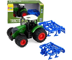 Lean Toys Agricultural Farm Tractor With Cultivator Tillage Unit Žalias 1:24