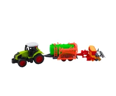Lean Toys Traktorius su cisternos priekaba ir šienagrėbiu