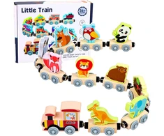 Lean Toys Medinis magnetinis traukinukas su vagonėliais